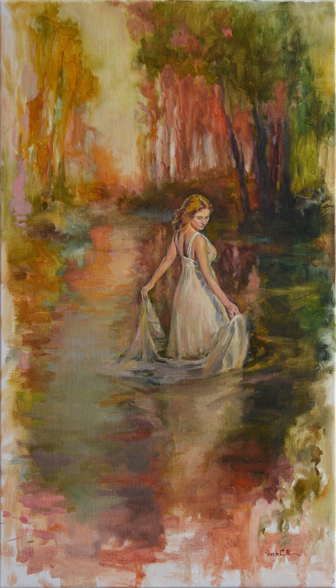 Impressionistic Portrait Oil Painting By Vachagan Manukyan, 16 X 28", The Nymph, Original Artwork