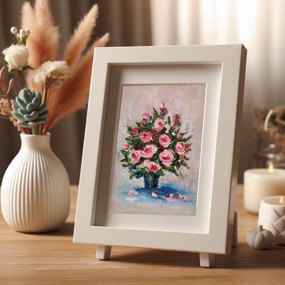 Bouquet of roses in a vase Painting Flower Art Floral Miniature