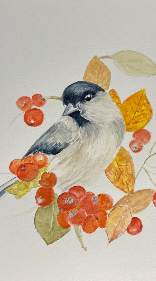 Bird amongst cherries by Maxine Taylor