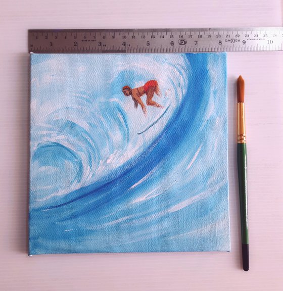 Set of Two Surfers in the blue sea