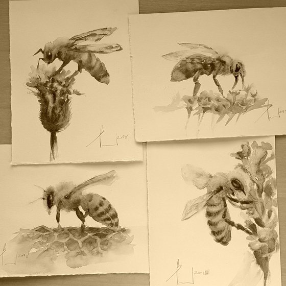 BEE 3-BUSY DAY FOR BEES-original watercolor