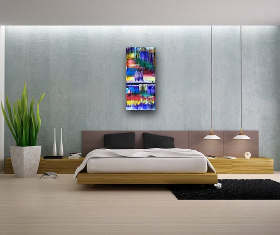 "Color Cascade" -  Original PMS Oil Painting On Reclaimed Wood - 16 x 35 inches