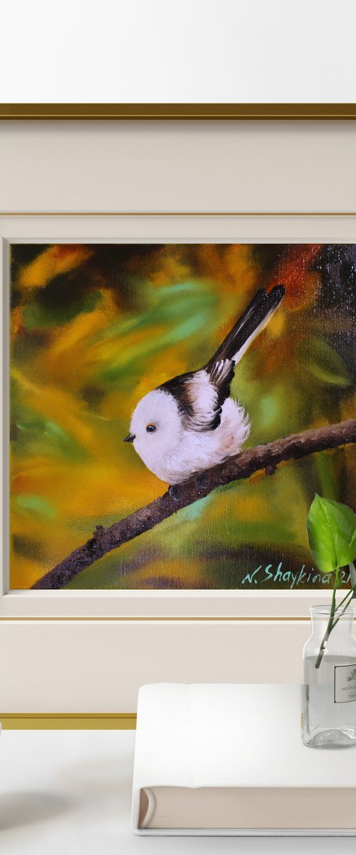 Long-Tailed Tit Bird in Autumn by Natalia Shaykina