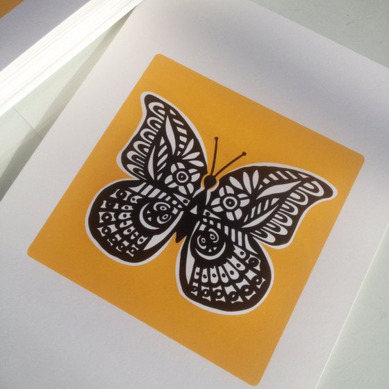 Butterfly in Saffron Yellow - Framed - FREE UK Delivery