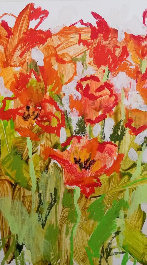 Sketch Red Tulips by Valerie Lazareva