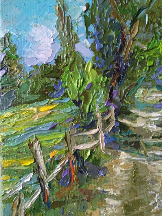 Green way (18x35cm, oil painting, impressionistic)