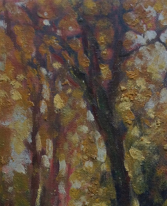 Original Oil Painting Wall Art Signed unframed Hand Made Jixiang Dong Canvas 25cm × 20cm Landscape Sunlight in the Woods Stuttgart Hills Small Impressionism Impasto