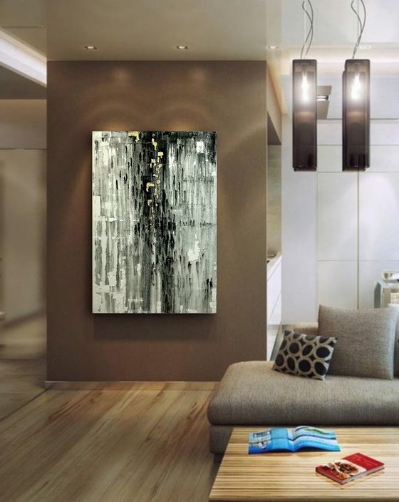 Blind rain. Gray with white gold. 122 x 82 cm. - 48 X 32 inches.