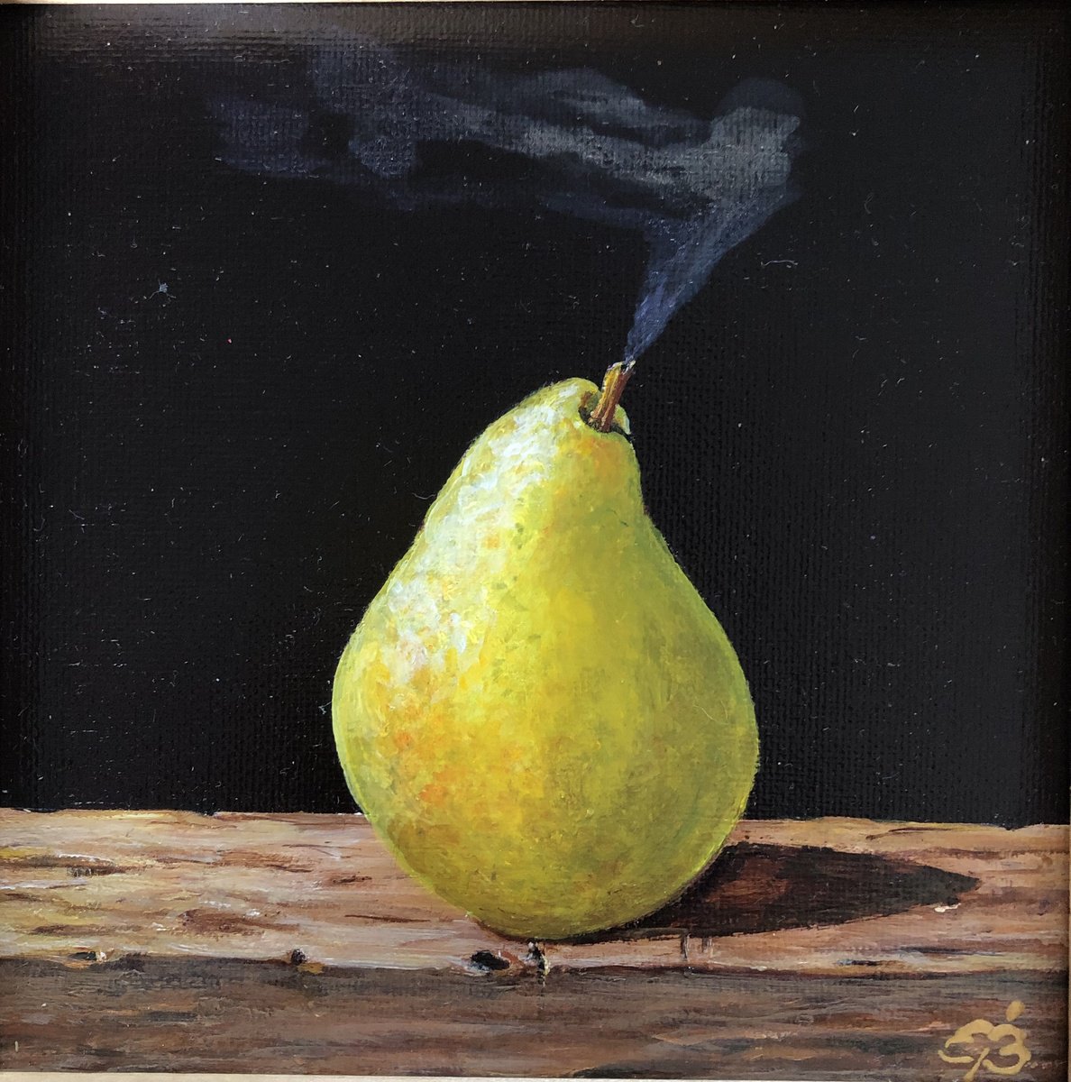 Still Life Acrylic Painting By Lena Smirnova, 8 X 8", Smoked Pear, Original Artwork