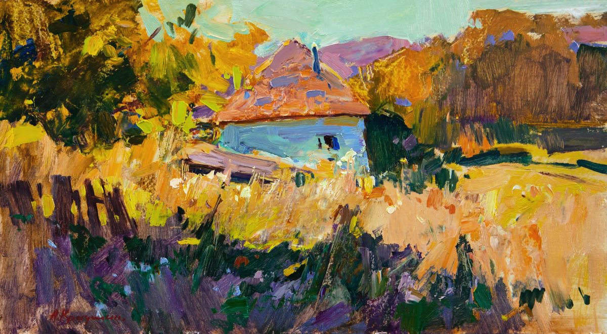 Impressionistic Landscape Oil Painting By Aleksandr Kryushyn, 21 X 12, Autumn Contrasts, Original Artwork