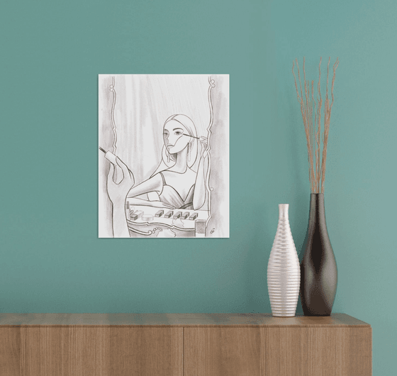 Reflection, Anya Taylor-Joy, woman portrait, sketch art