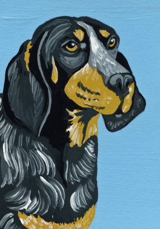 ACEO ATC Original Miniature Painting Blue tick Coonhound Pet Dog Art-Carla Smale