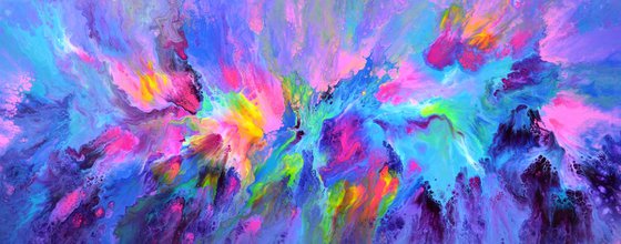 FREE SHIPPING - Happy Harmony IX - 150x60 cm - Big Painting XXXL - Large Abstract, Supersized Painting - Ready to Hang, Hotel Wall Decor