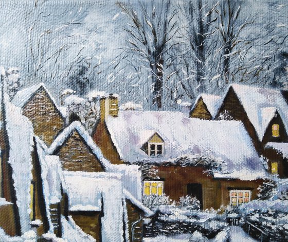 Landscape in the Dutch style – picture of a winter town in Holland