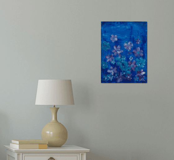 Garden in the night - Abstract blue flowers