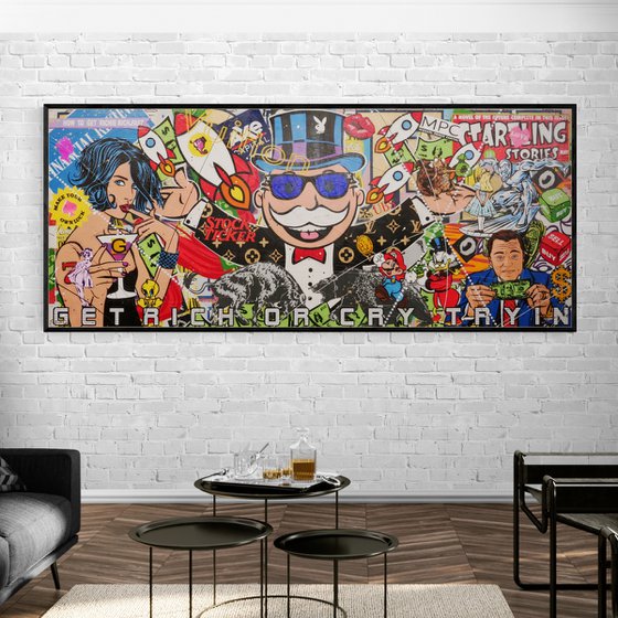 Money Never Sleeps 240cm x 100cm Textured Urban Pop Art