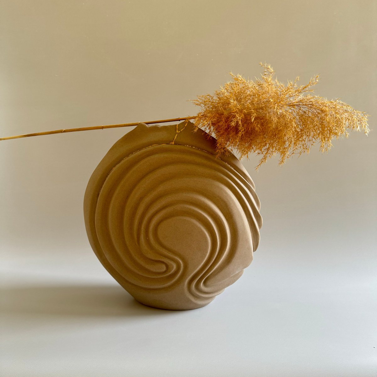 Geometric Abstract Clay Sculpture By Ceramicabeli Alexandra Beliba, 16 X 16, Spiral Serenity V30-2024, Original Artwork