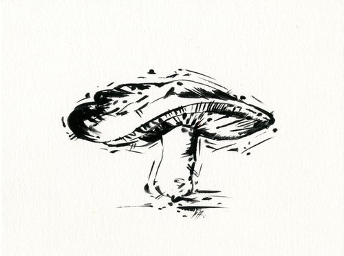 Mushroom - Small Minimalist Ink Illustration by Kathy Morton Stanion by Kathy Morton Stanion
