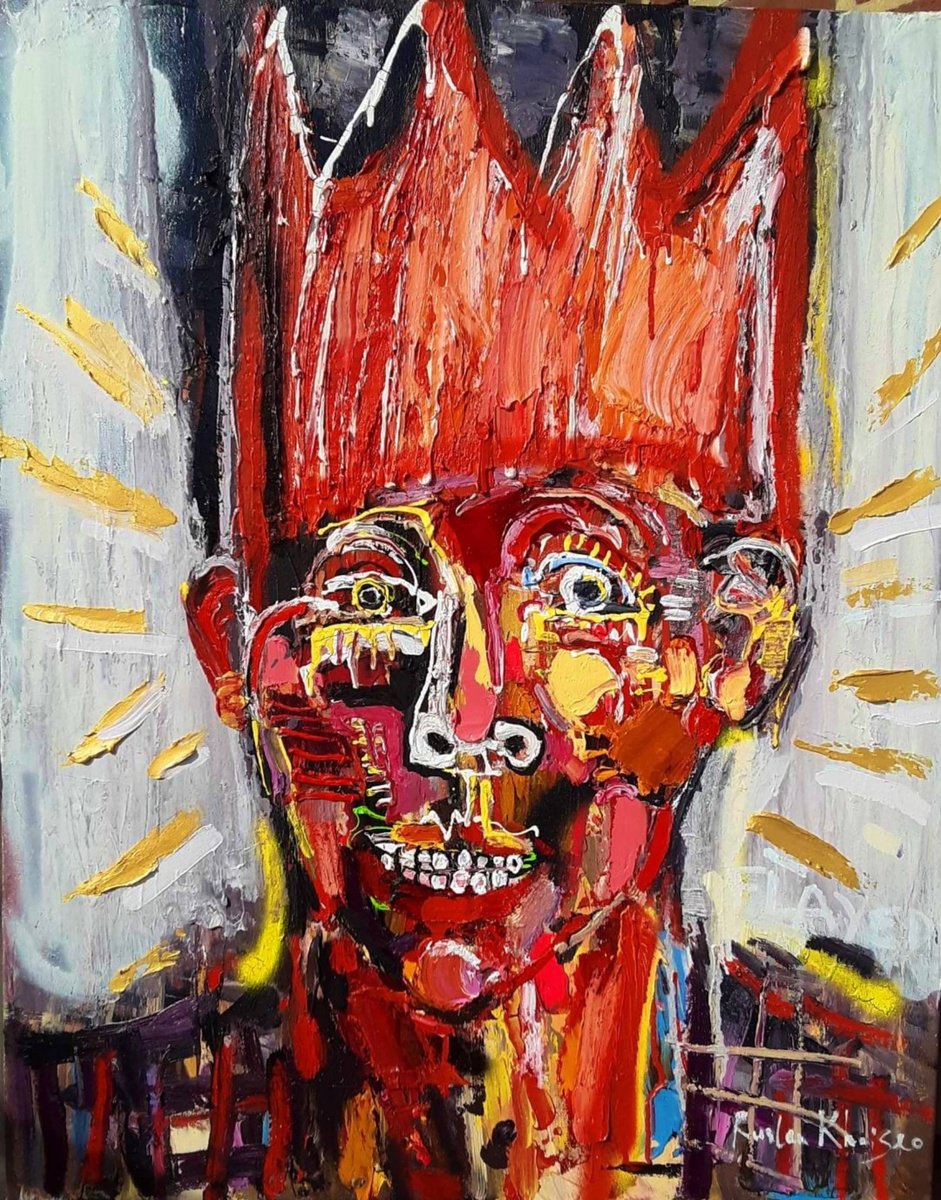 Urban And Pop Portrait Acrylic Painting By Ruslan Khais, 24 X 30", Flalyed Crown, Original Artwork