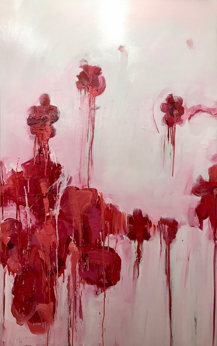 Expressive Botanical Oil Painting By Romuald Mulk Musiolik, 39 X 63", Flowers Of Ukraine, Original Artwork