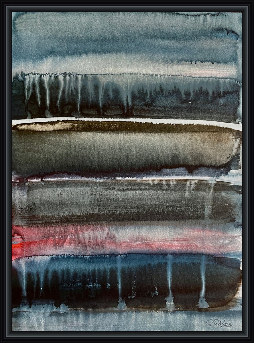 Abstract Watercolour By Gesa Reuter, 12 X 16, Night, Original Artwork