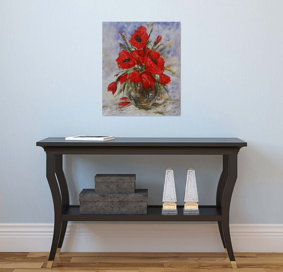 Red poppies   (50x60cm, oil painting, palette knife)