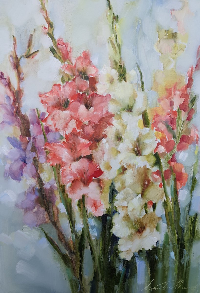 Botanical Oil Painting By Olha Laptieva, 20 X 28", Dance Of Flowers 1, Original Artwork