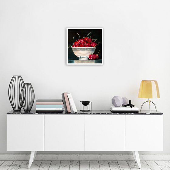 BOWL OF CHERRIES by Vera Melnyk (gift, Original Oil Painting Gift for nature lovers)