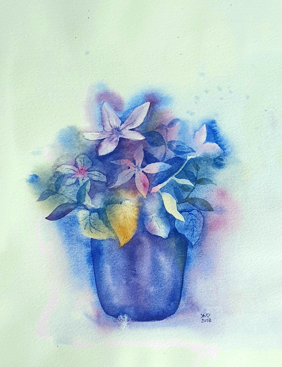Expressive Botanical Watercolour By Ksenia June, 11 X 14", Wednesday Balloon Flowers, Original Artwork