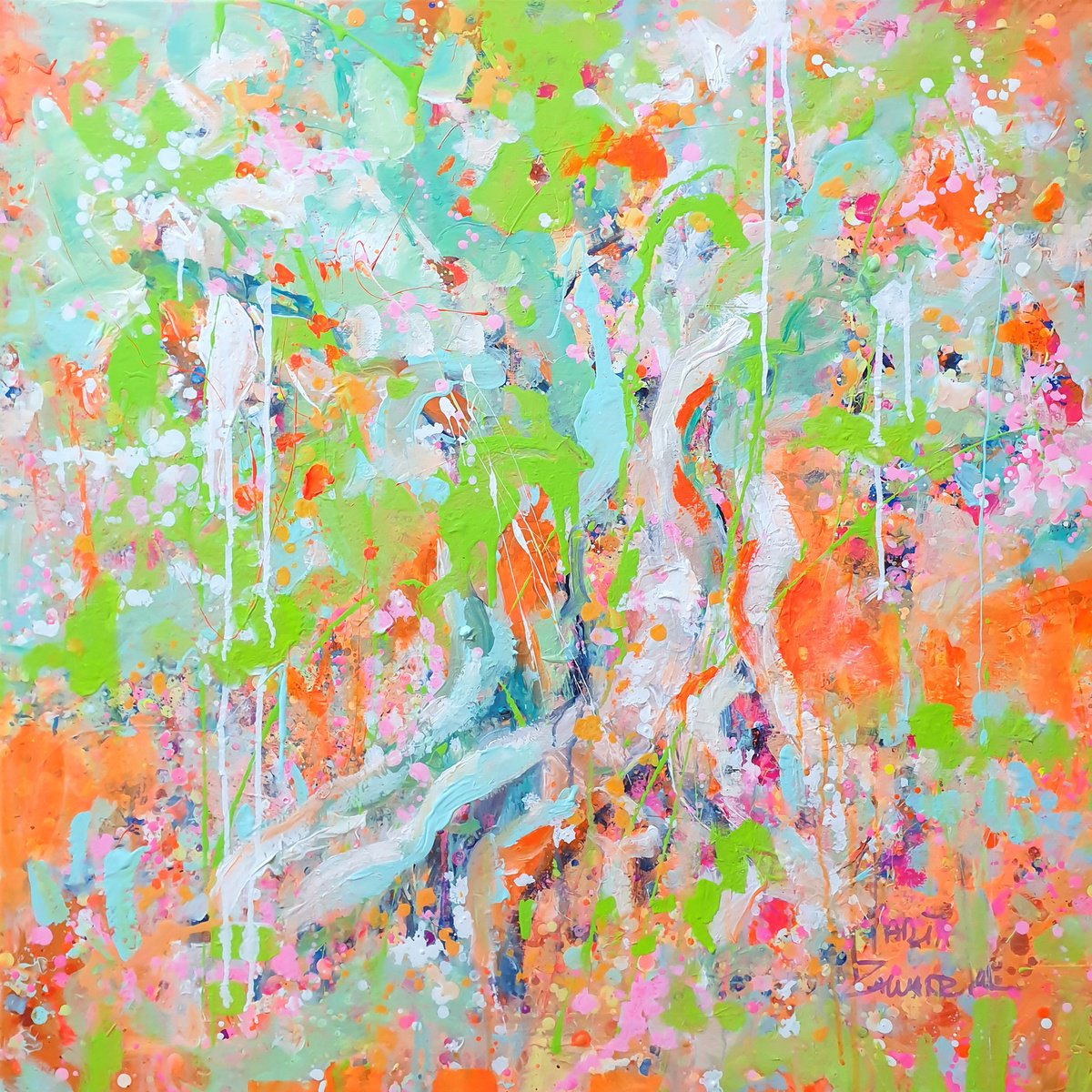 Impressionistic Landscape Acrylic Painting By Marta Zawadzka, 31 X 31", Soul Of Tree, Original Artwork