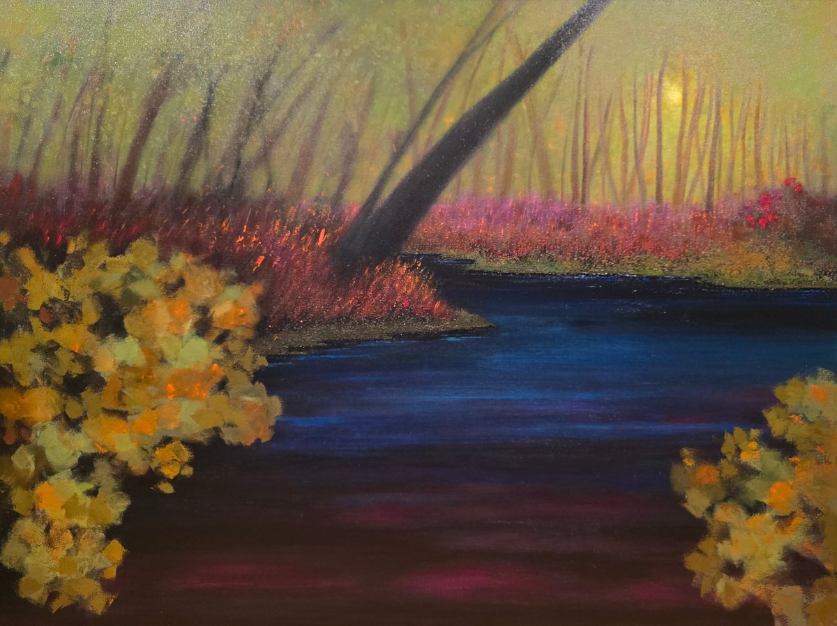 Impressionistic Landscape Acrylic Painting By Faith Patterson, 48 X 36, Delight In Stillness, Original Artwork