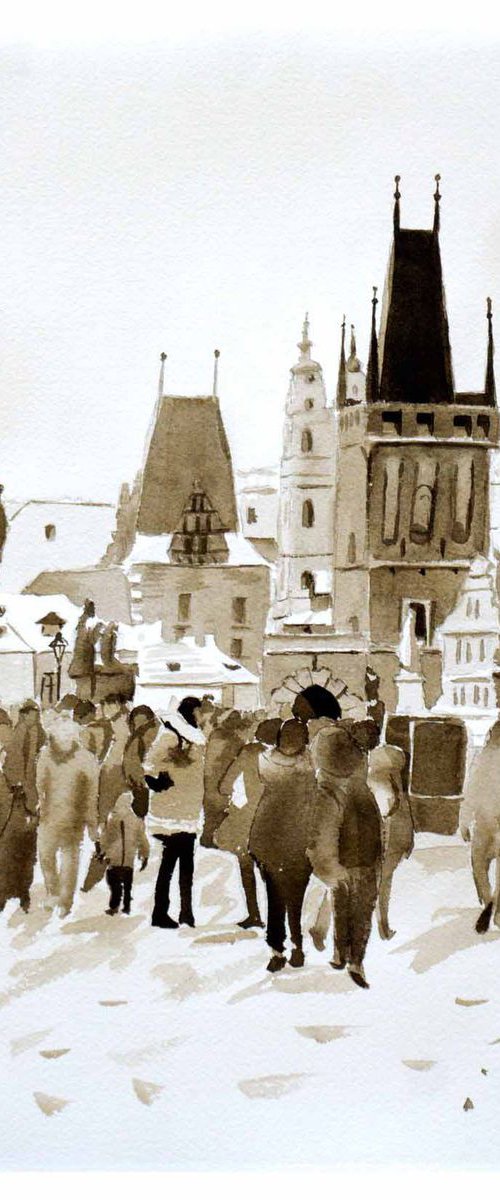 Charles Bridge, Prague - monochrome art by Olga Tchefranov (Shefranov)