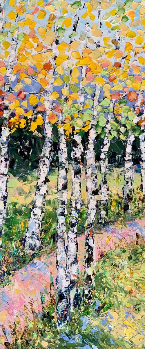 Birch path in summer by Vilma Gataveckienė