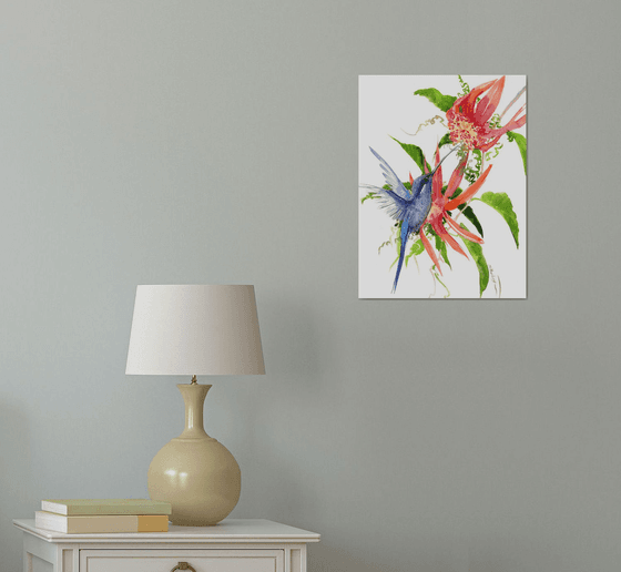 Hummingbird and Red Flowers