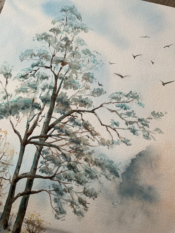 Foggy morning, original watercolour painting