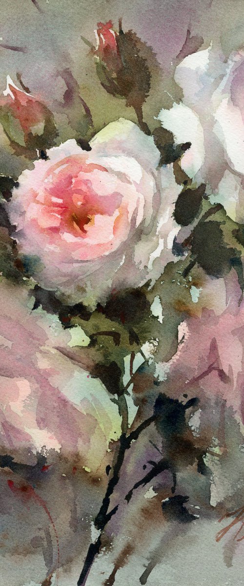 Rose bush in watercolour by Yulia Evsyukova