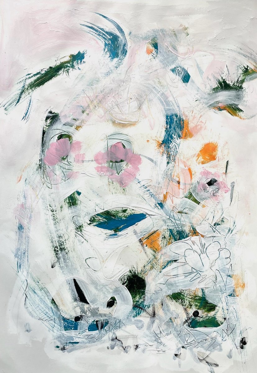 Organic Abstract Acrylic Painting By Christel Haag, 17 X 23, Floraler Aufwind, Original Artwork