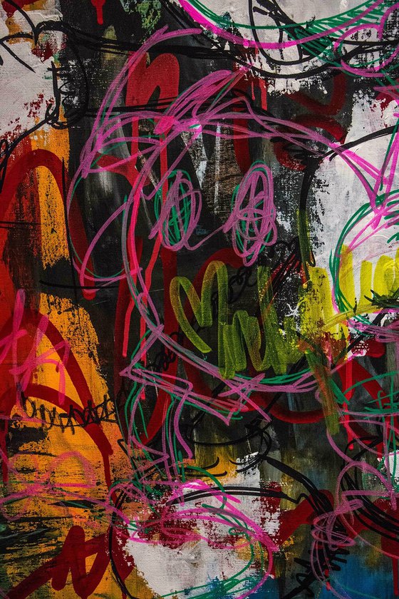 Mickey Mouse Street Art in pink, green black