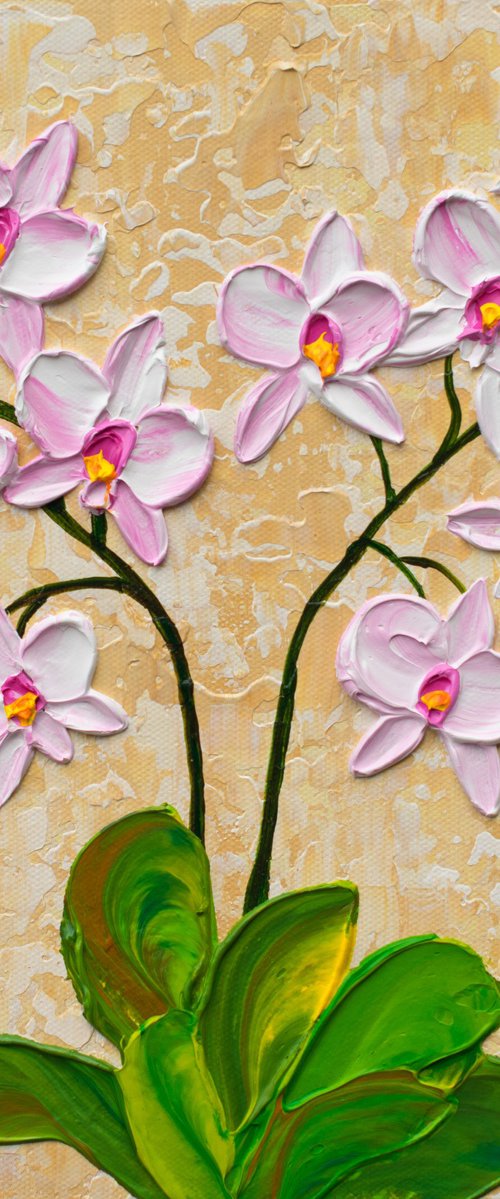 Pink Orchid Blooms - Impasto Flower Painting by Olga Tkachyk