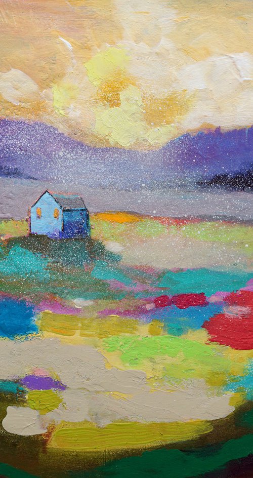 Alone in the Valley 14x11" Colorful Abstract Landscape Painting Original by Kerri McCabe