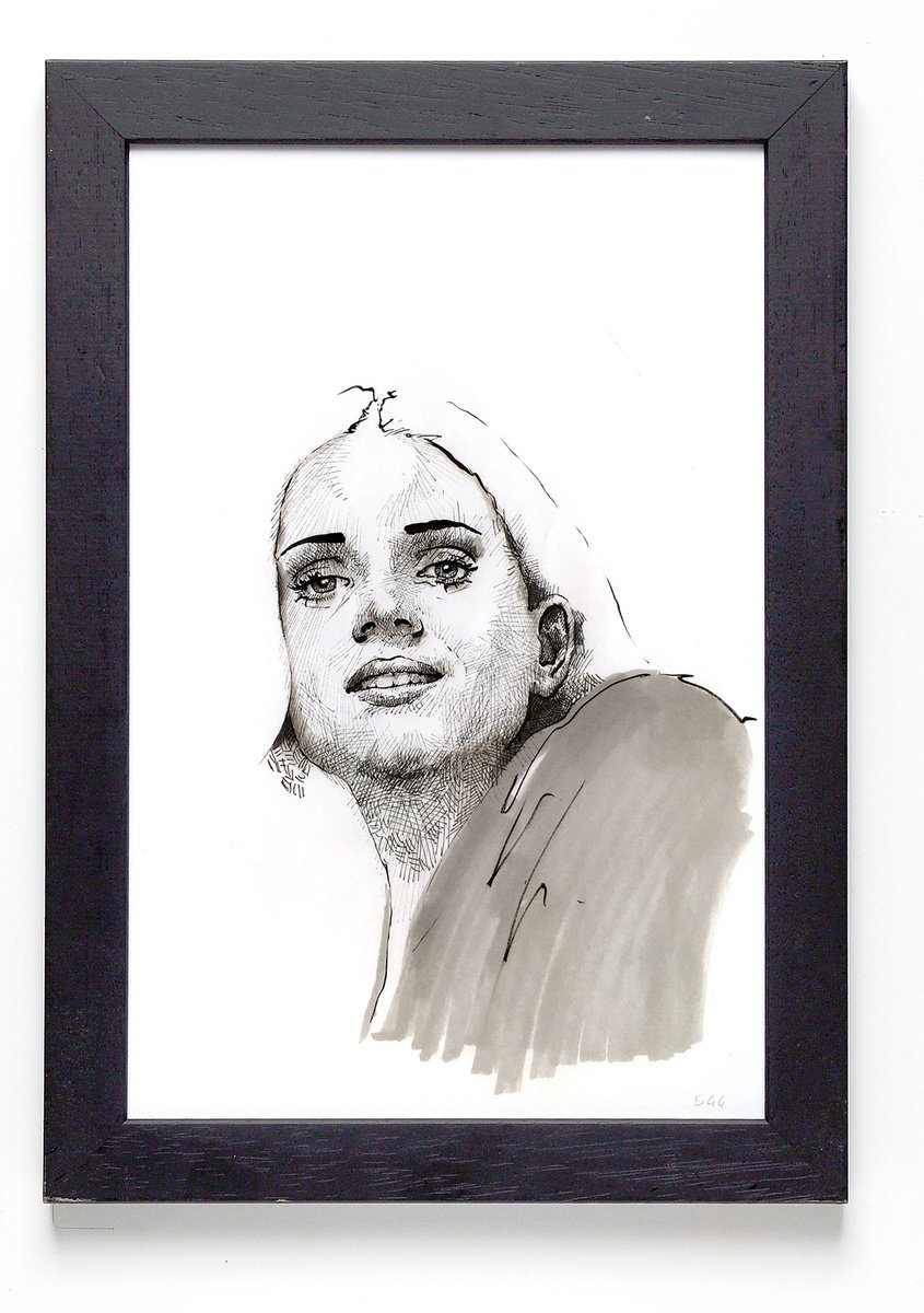 Portrait Ink Drawing By Dario Moschetta, 9 X 13, Portrait 544.2018, Original Artwork