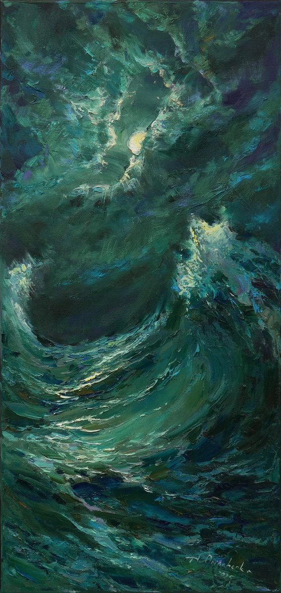 Night storm seascape