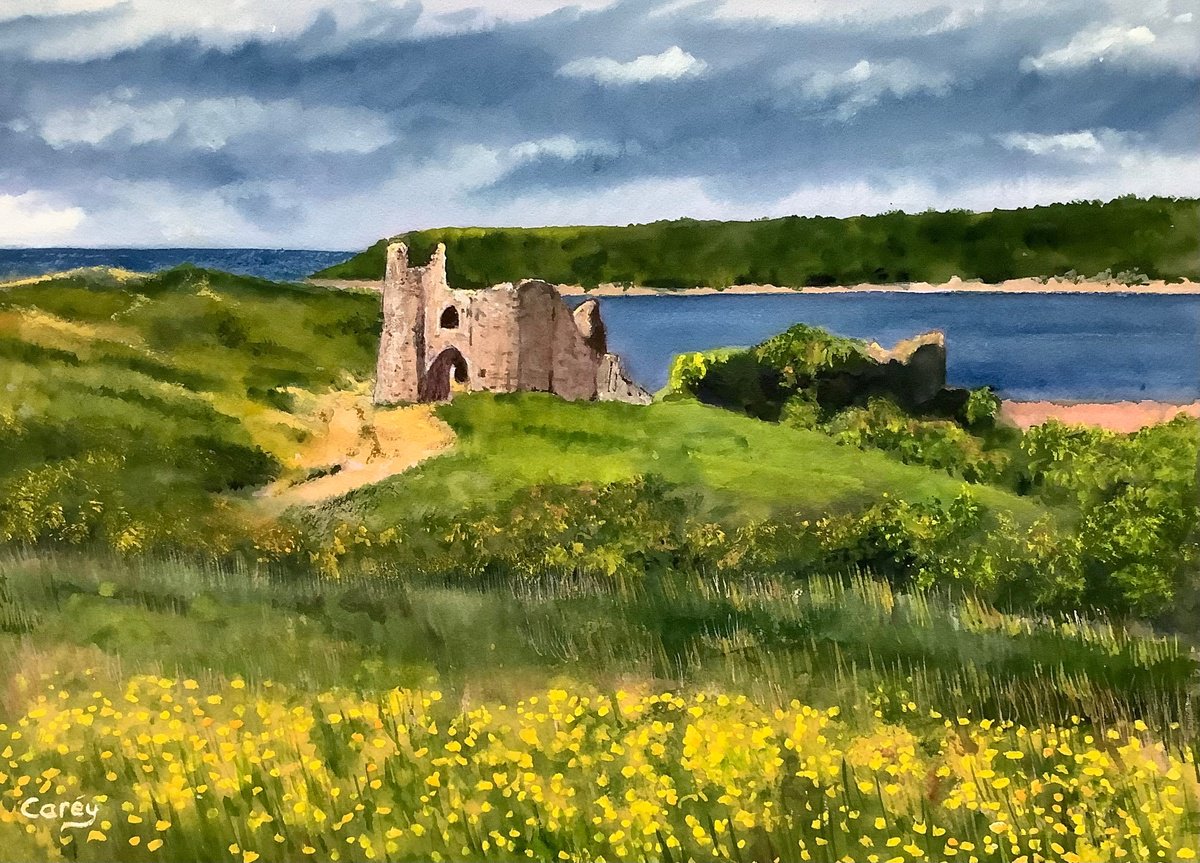 Photorealistic Landscape Watercolour By Darren Carey, 15 X 11, Pennard Castle, Original Artwork