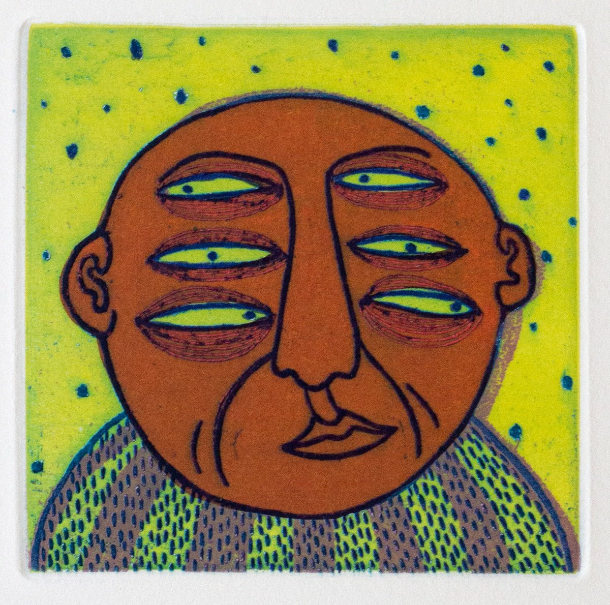 Graphic Portrait Etchings & Engravings By Katya Timoshenko, 7 X 7", Twitcher Ii, Original Artwork