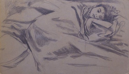 Sleeping Beauty, pencil on cardboard 55x32 cm by Frederic Belaubre