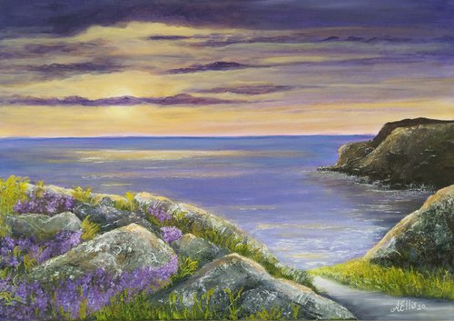 Beautiful Cornwall Purple Sunset by Anne-Marie Ellis