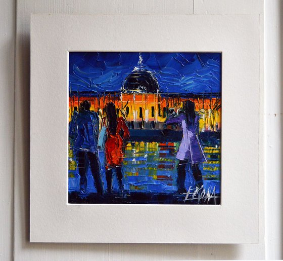 LYON SIGHTSEEING BY NIGHT modern impressionism palette knife oil painting