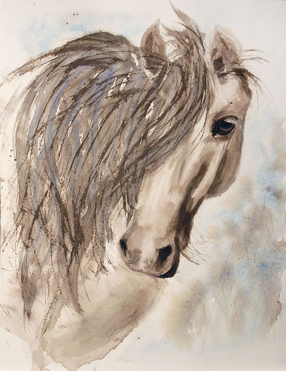 Expressive Animal Watercolour By Salana Art / Svetlana Samovarova, 9 X 12", Horse Iv / Welsh Pony, Original Artwork