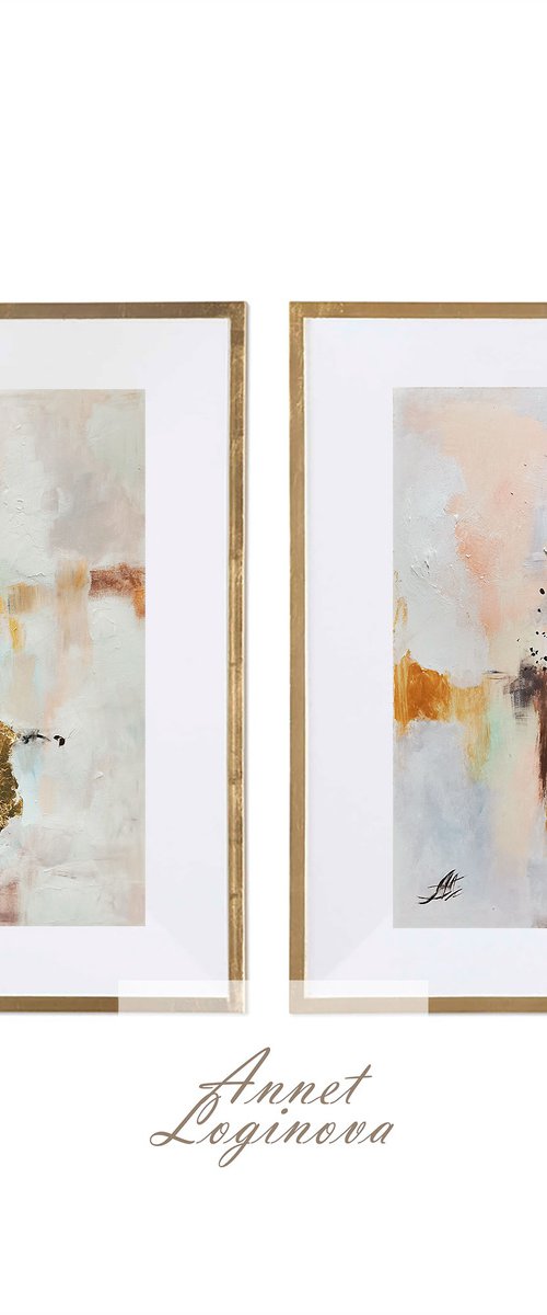 Neutral wall art, Set paintings, Lavender art by Annet Loginova