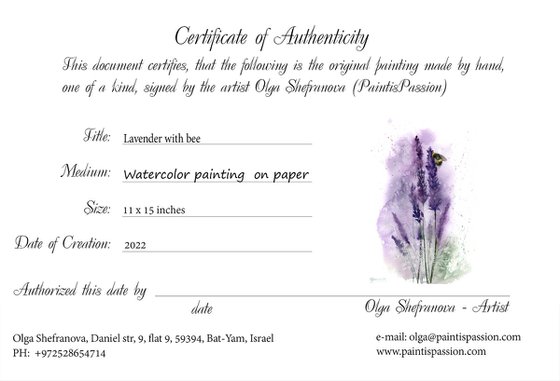 Lavender with bee  (2 of 2) - Original Watercolor Painting